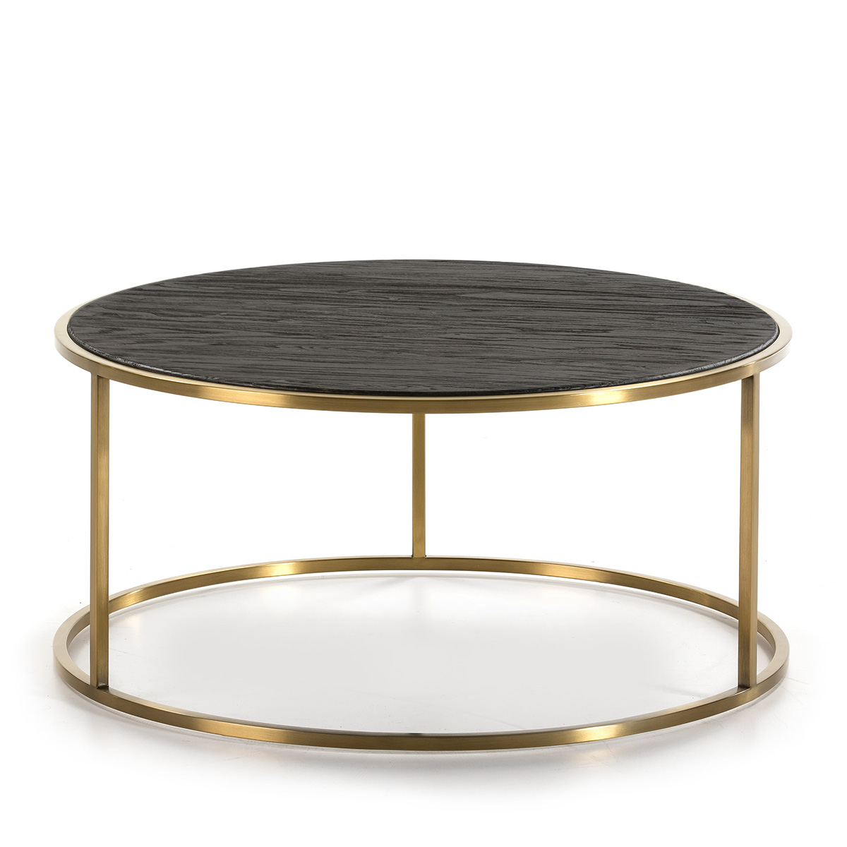 Mesa de Centro 76x76x36 Madera Marrón Oscuro/Metal Dorado