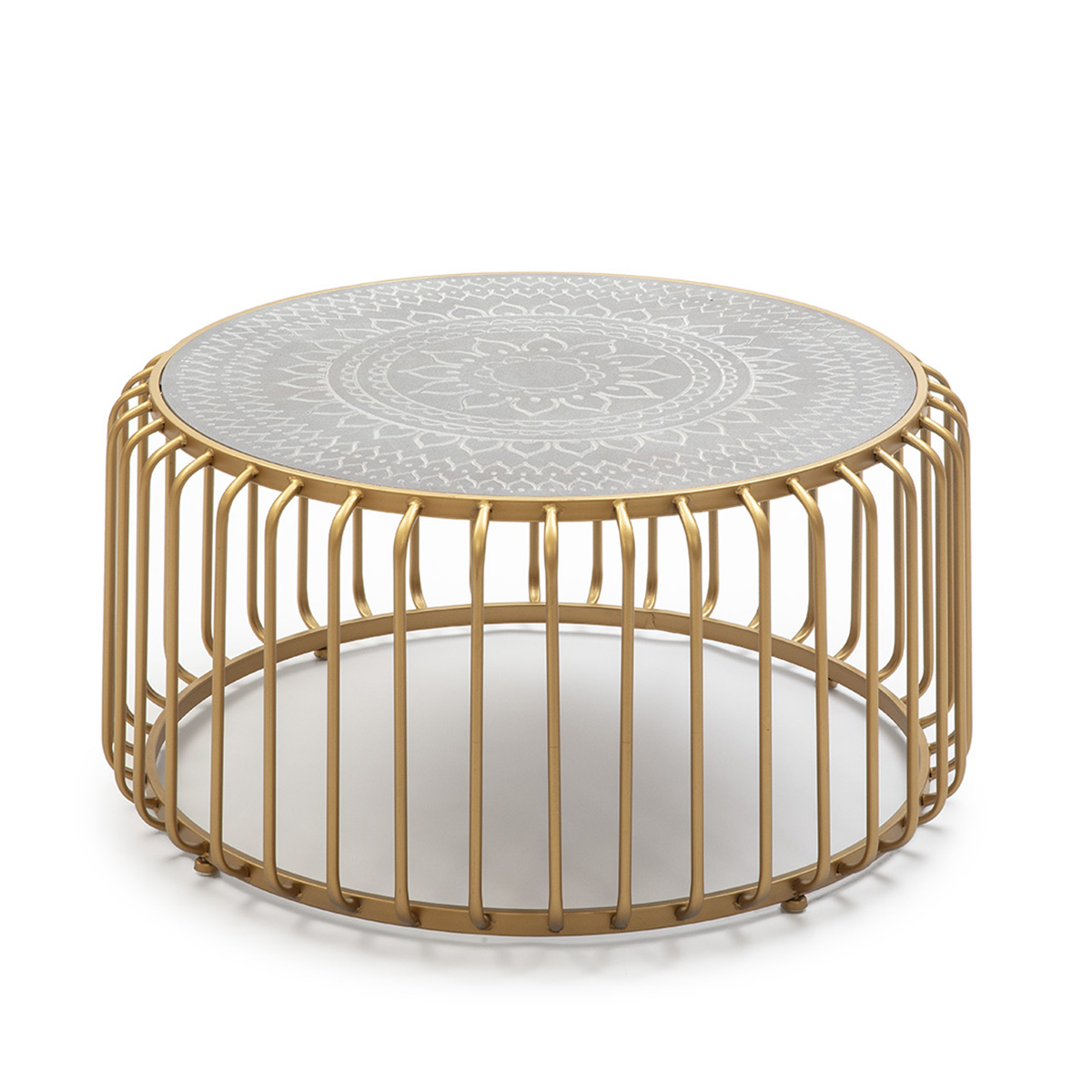 Mesa de Centro 77x77x39 Metal Dorado/DM Gris