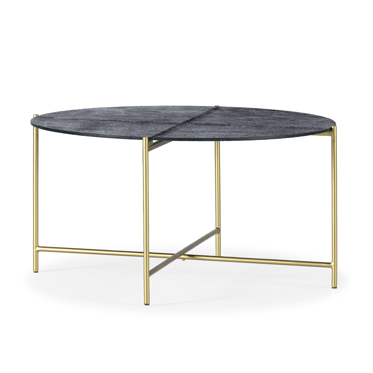 Mesa de Centro 78x78x40 Cristal/Metal -- Arenado Azul/Dorado