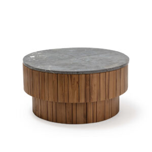 Mesa de Centro 90x90x45 Madera de Teca/Piedra Marrón/Gris