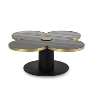 Mesa de Centro 91x91x33 Granito Negro/Metal Dorado/Negro