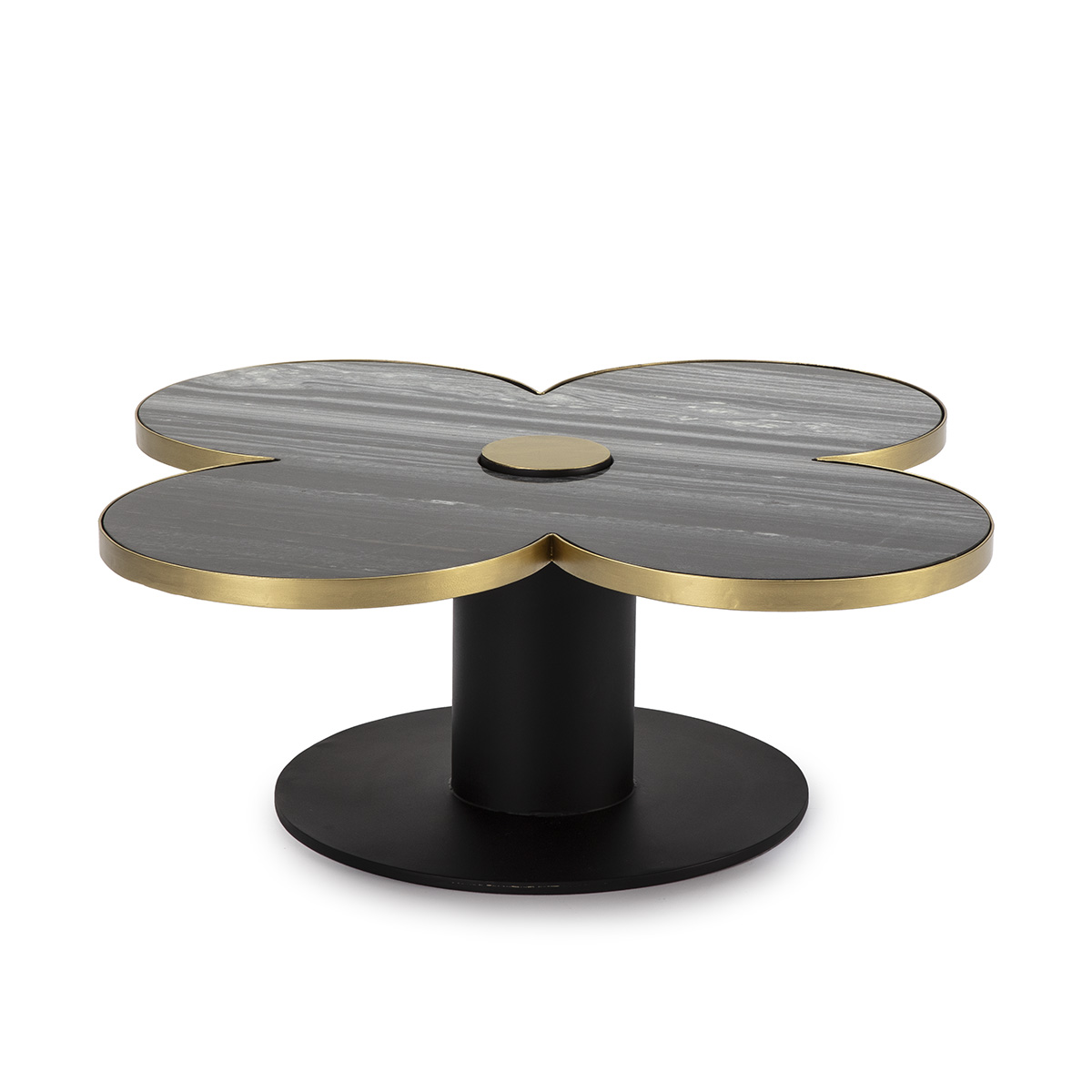 Mesa de Centro 91x91x33 Granito Negro/Metal Dorado/Negro