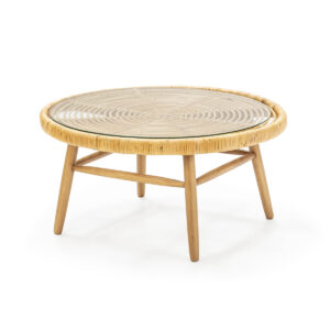 Mesa de Centro 92X92X46 Madera de Cedro/Cristal Templado Natural