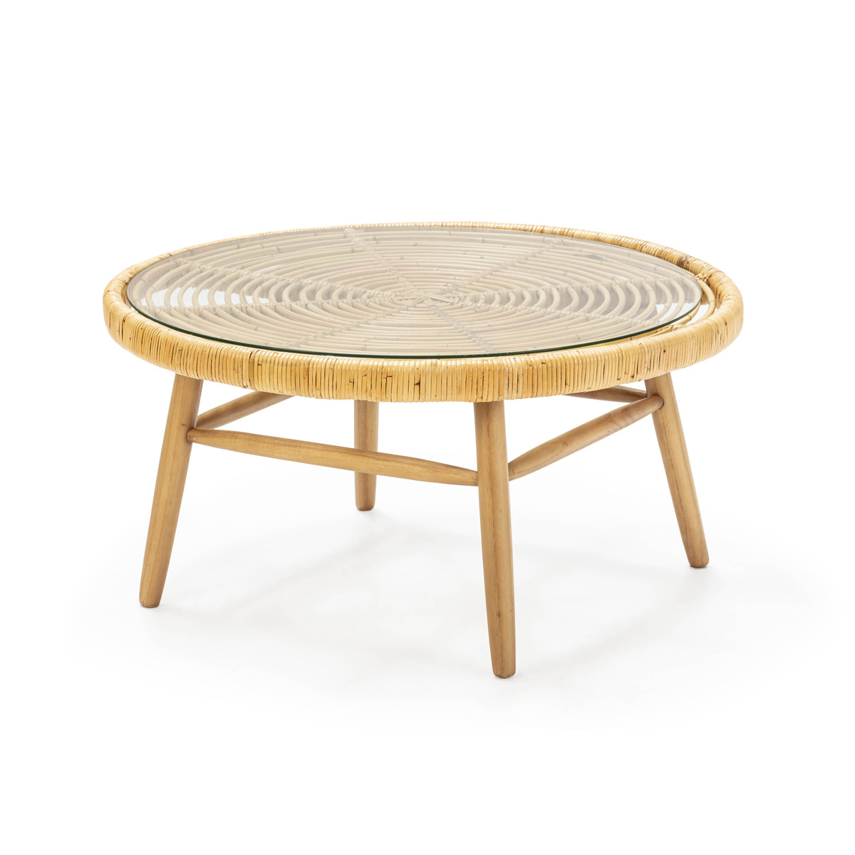 Mesa de Centro 92X92X46 Madera de Cedro/Cristal Templado Natural