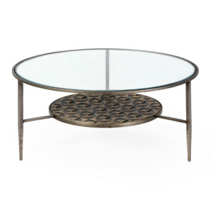 Mesa de Centro 93x93x42 Metal/Cristal Dorado Antique