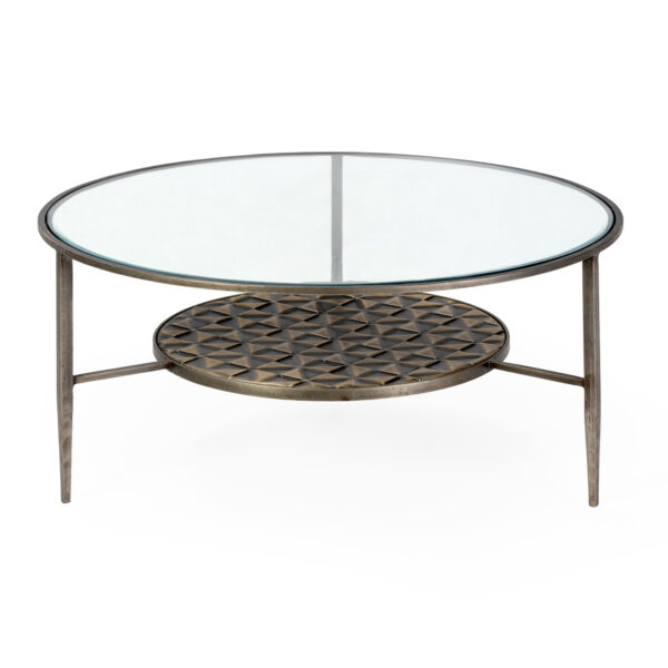 Mesa de Centro 93x93x42 Metal/Cristal Dorado Antique
