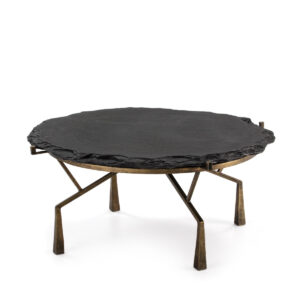 Mesa de Centro 95x95x41 Piedra Negro/Metal Dorado Antique