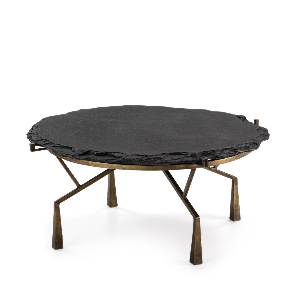 Mesa de Centro 95x95x41 Piedra Negro/Metal Dorado Antique