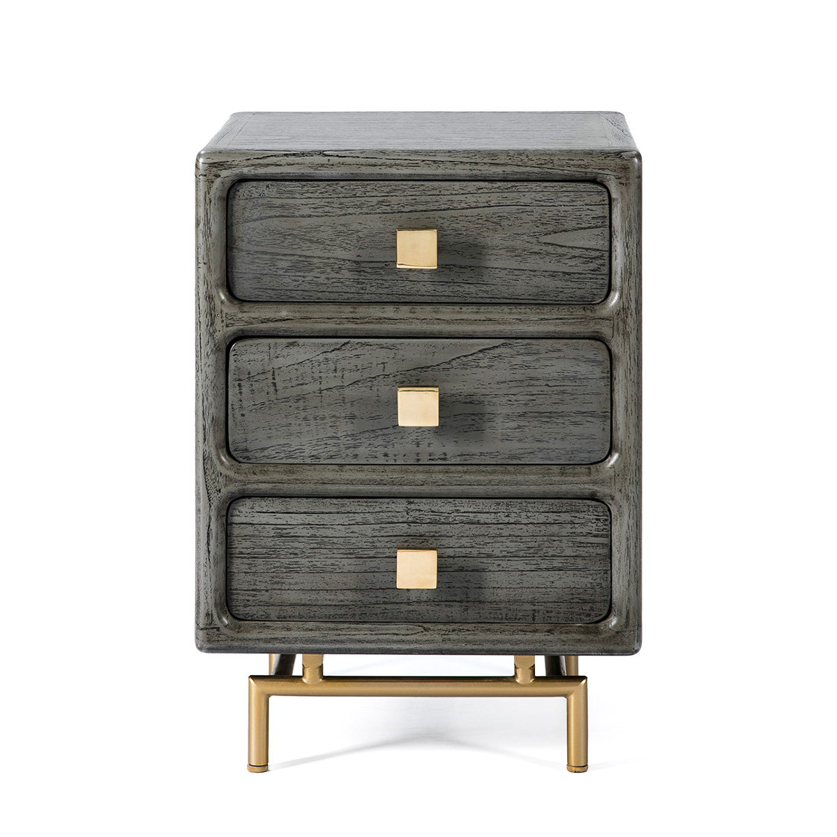 Mesita de Noche 42x40x60 Metal Dorado/Madera Gris
