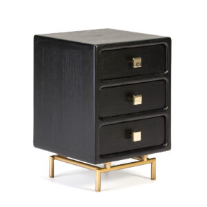 Mesita de Noche 42x40x60 Metal Dorado/Madera Negro