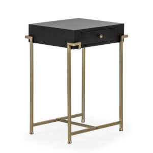 Mesita de Noche 43x38x61 Metal/Madera de Pino -- Dorado/Negro