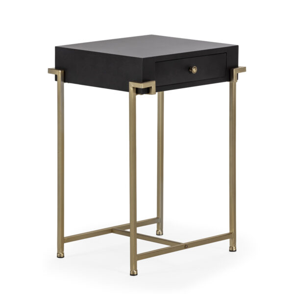 Mesita de Noche 43x38x61 Metal/Madera de Pino -- Dorado/Negro