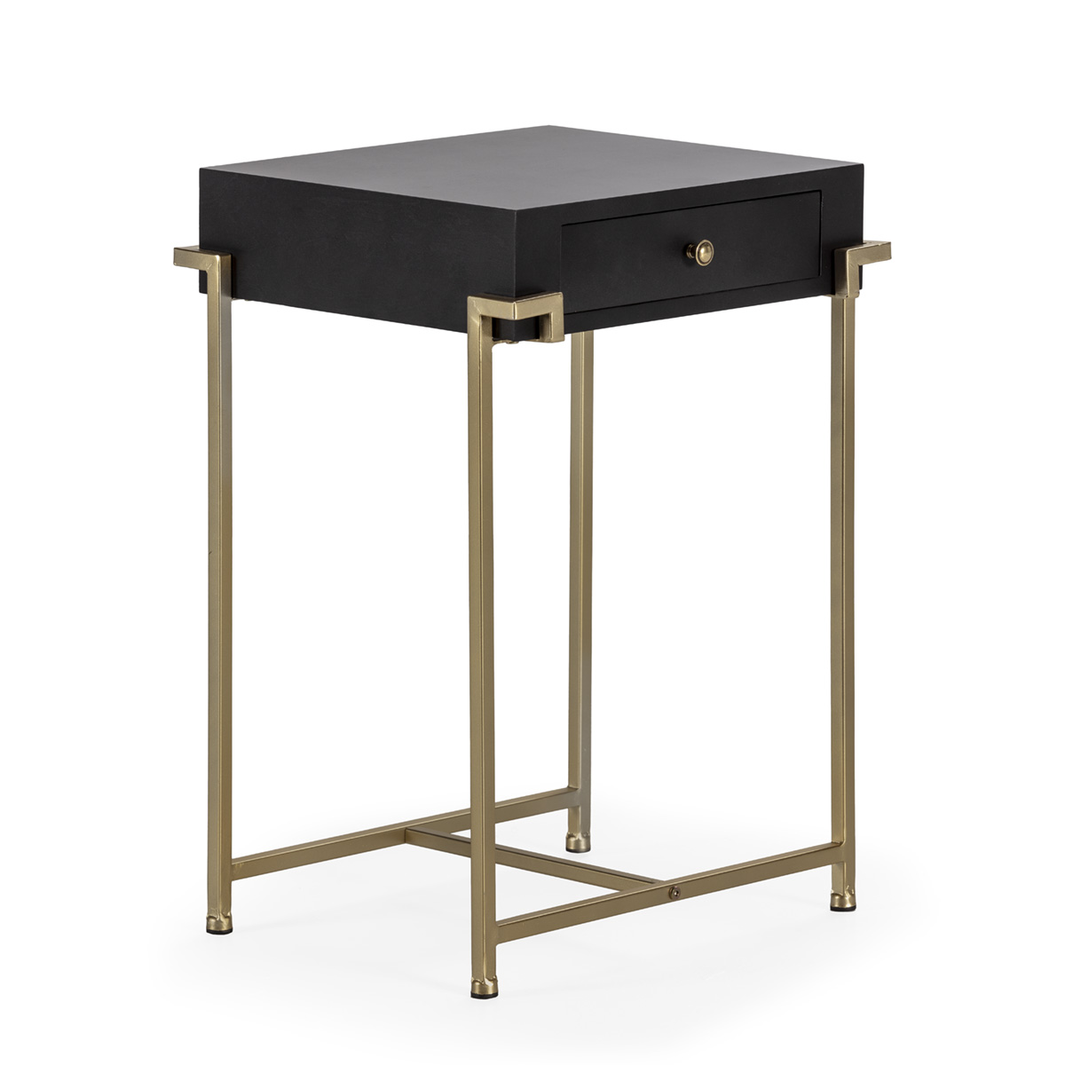 Mesita de Noche 43x38x61 Metal/Madera de Pino -- Dorado/Negro
