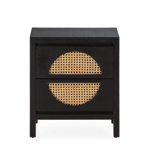 Mesita de Noche 45x35x51 Madera de Cedro/Ratán -- Negro/Natural