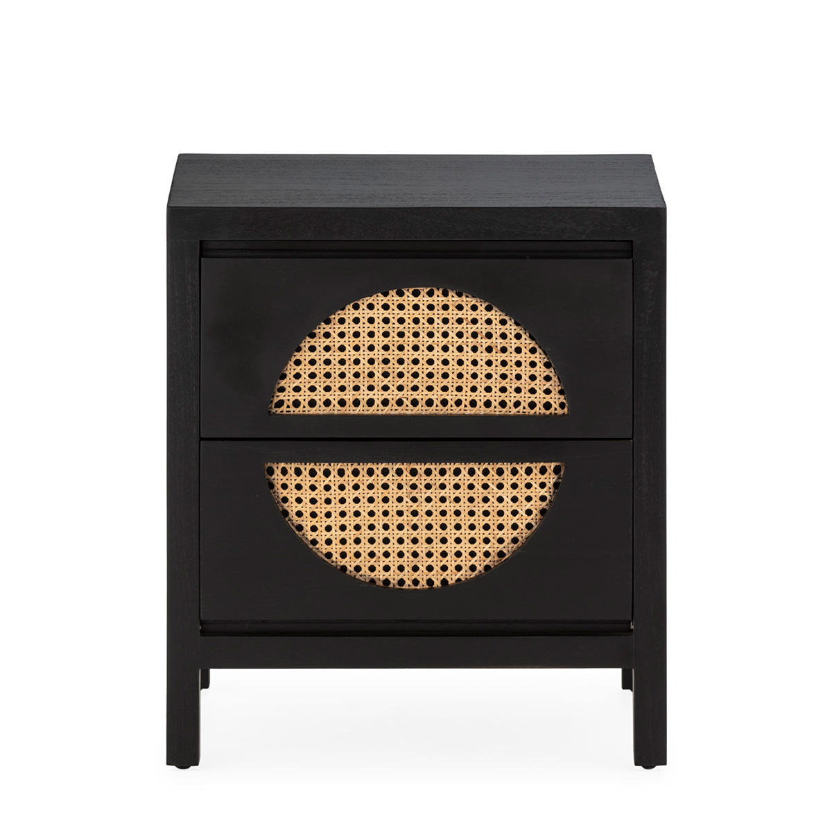 Mesita de Noche 45x35x51 Madera de Cedro/Ratán -- Negro/Natural