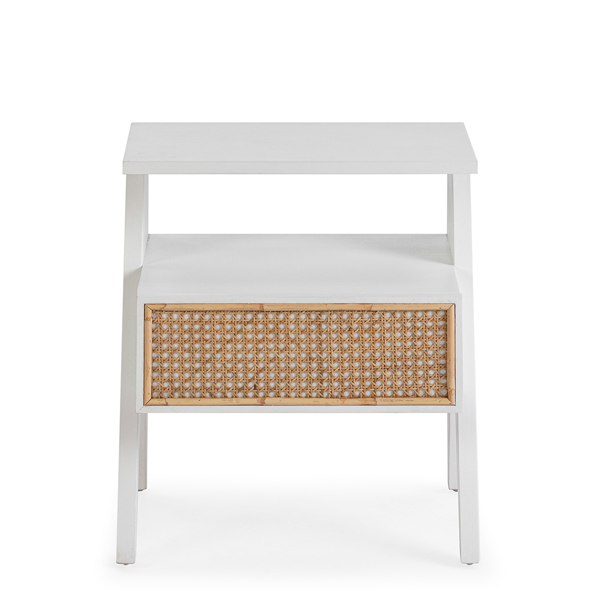 Mesita de Noche 45x38x49 Madera de Cedro/Ratán Blanco/Natural