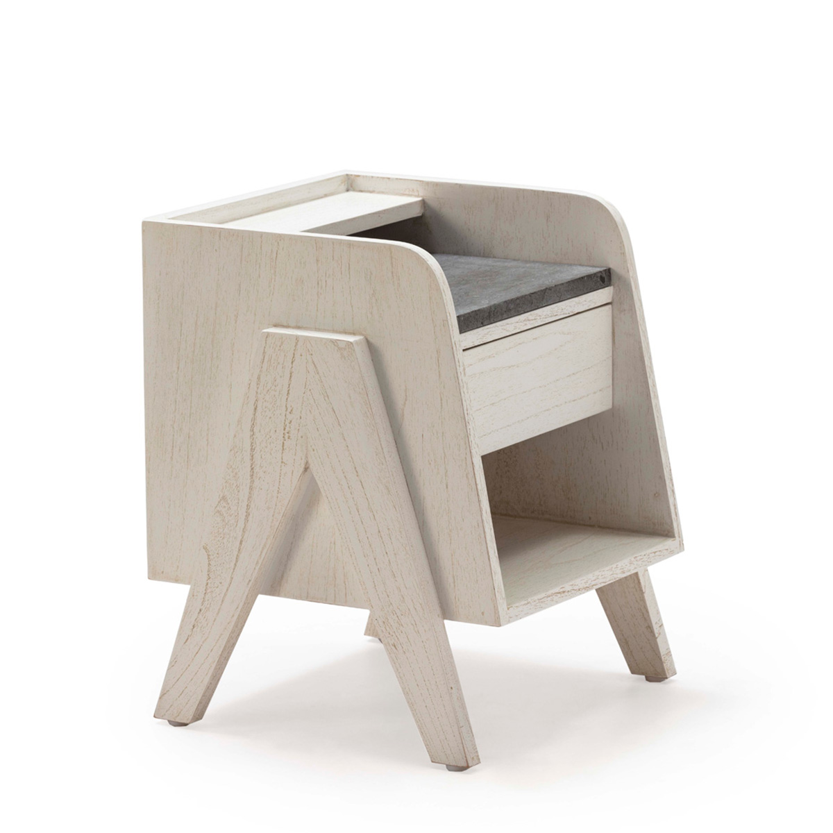 Mesita de Noche 46X45X45 Madera de Cedro/Mármol -- Blanco/Gris