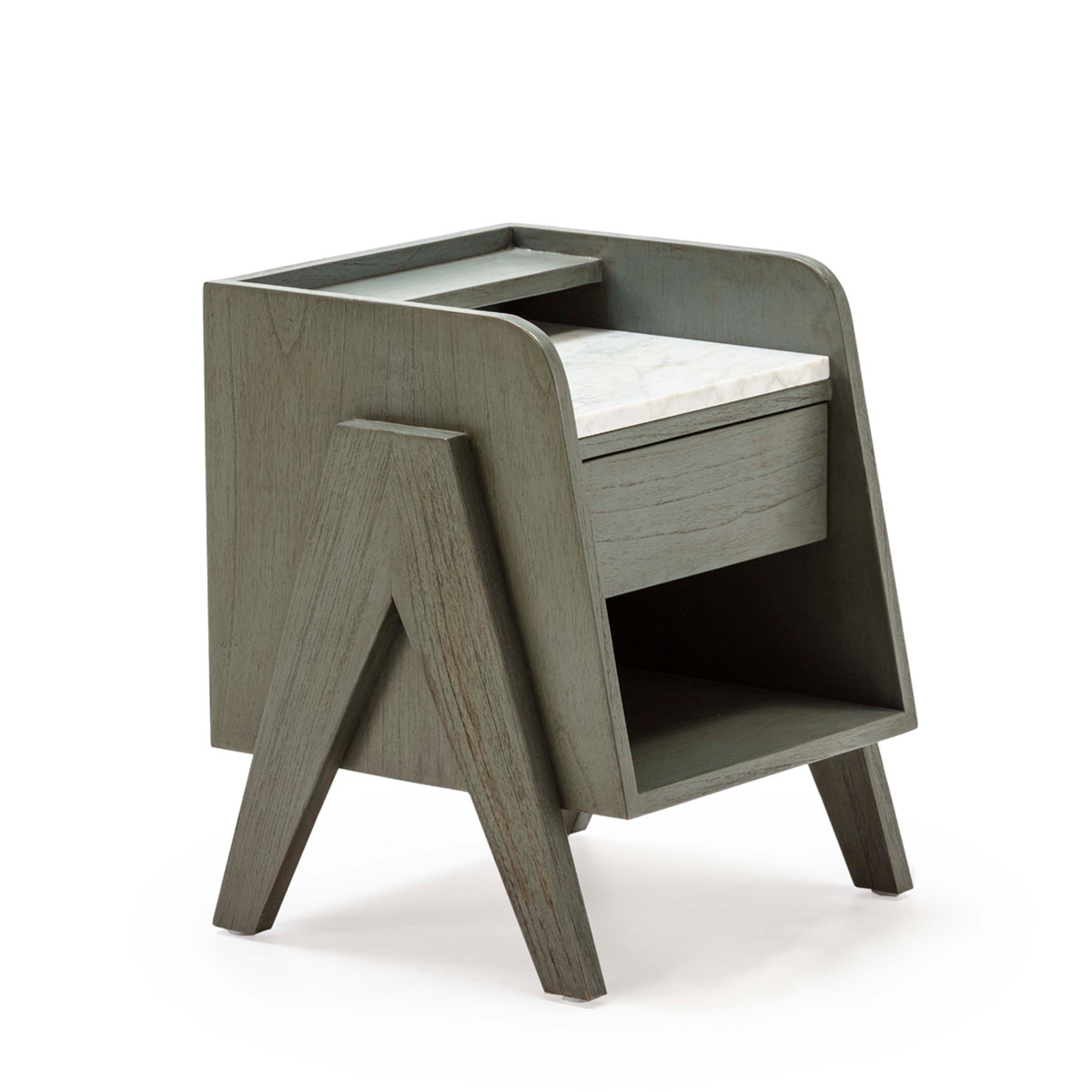Mesita de Noche 46X45X45 Madera de Cedro/Mármol -- Gris/Blanco