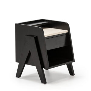 Mesita de Noche 46x45x45 Madera de Cedro/Mármol -- Negro/Crema