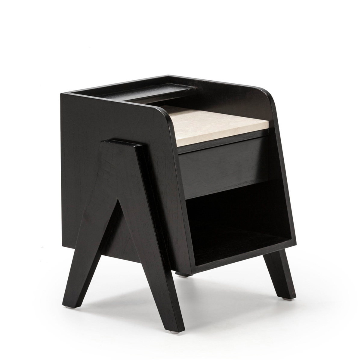 Mesita de Noche 46x45x45 Madera de Cedro/Mármol -- Negro/Crema