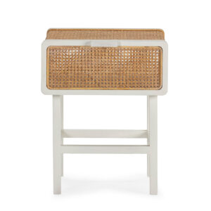 Mesita de Noche 48x43x61 Madera de Cedro/Ratán -- Blanco/Natural