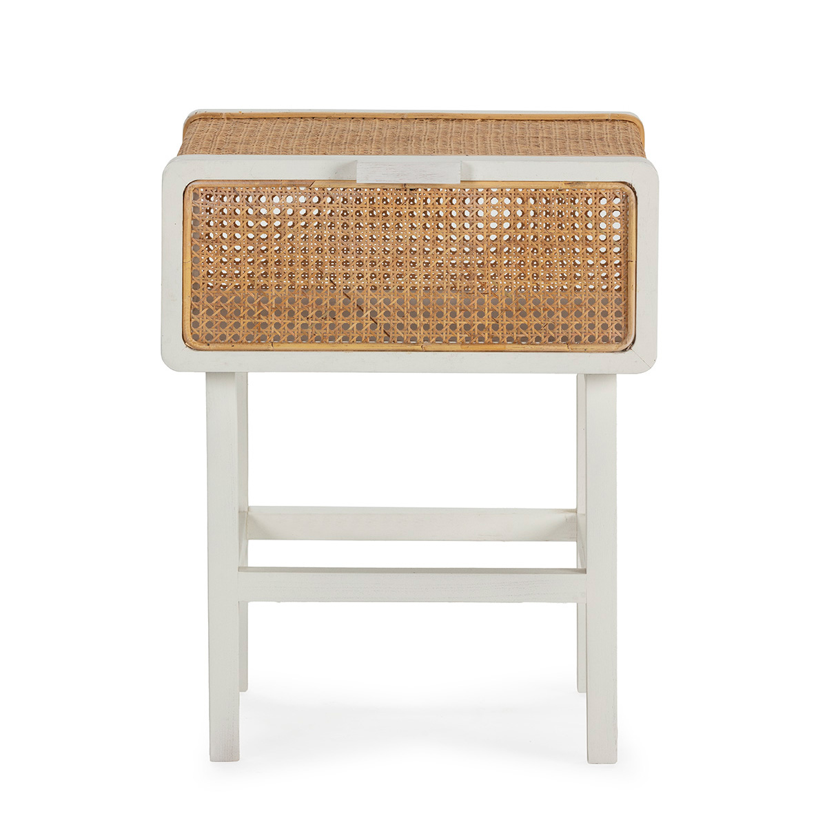 Mesita de Noche 48x43x61 Madera de Cedro/Ratán -- Blanco/Natural