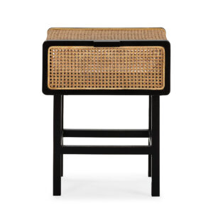 Mesita de Noche 48x43x61 Madera de Cedro/Ratán -- Negro/Natural