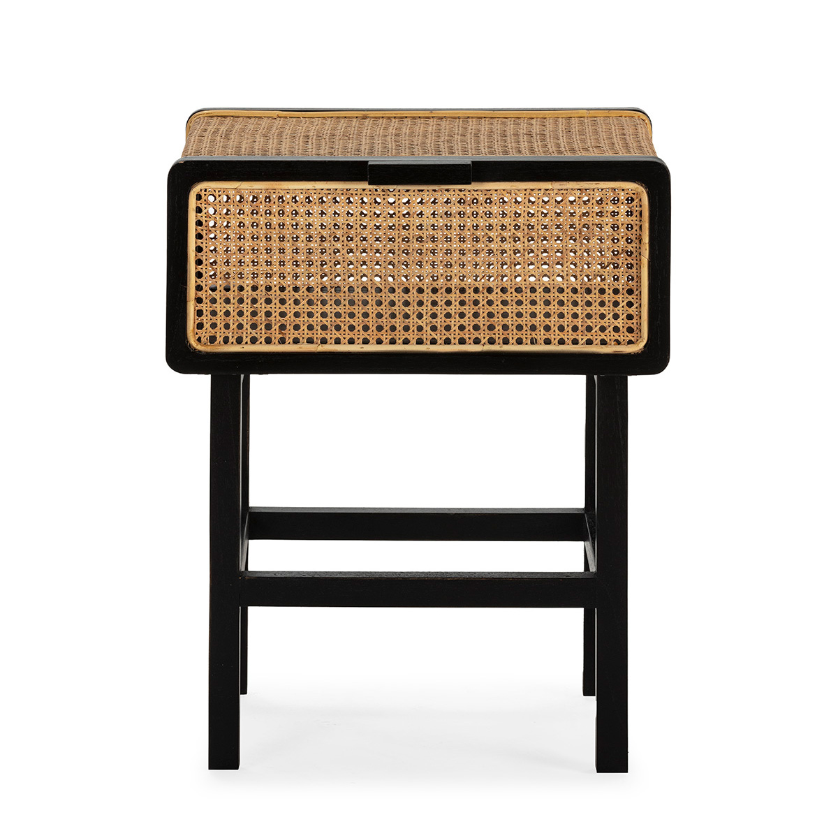 Mesita de Noche 48x43x61 Madera de Cedro/Ratán -- Negro/Natural