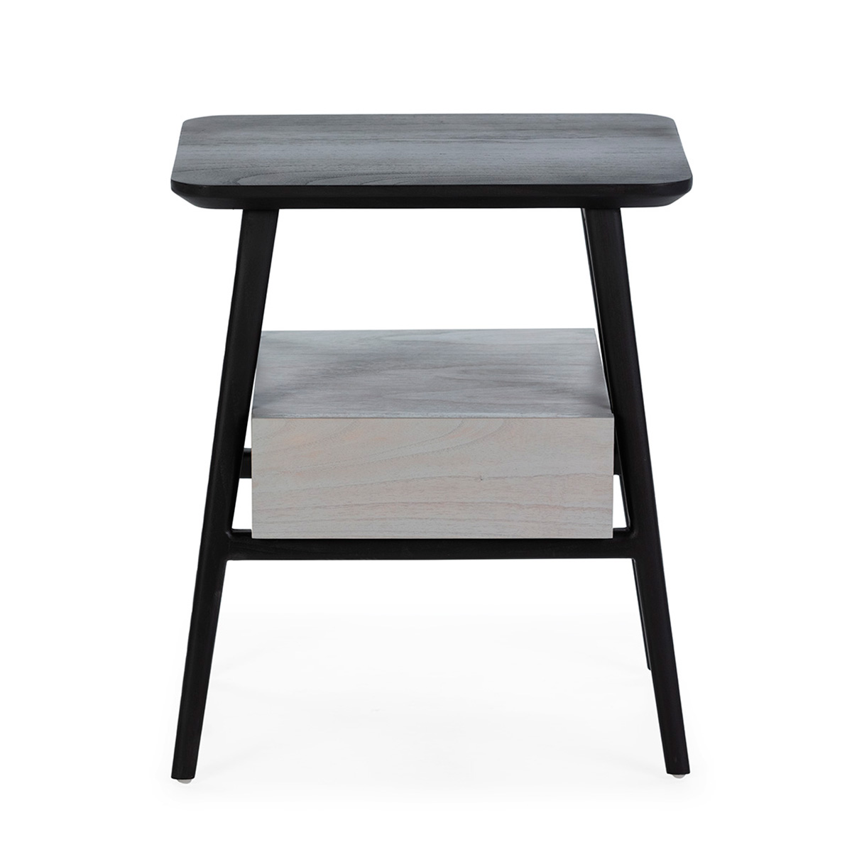 Mesita de Noche 50x38x60 Madera de Cedro Negro/Natural con Pátina Gris