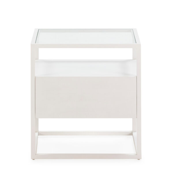 Mesita de Noche 50x40x55 Cristal/Madera Blanco