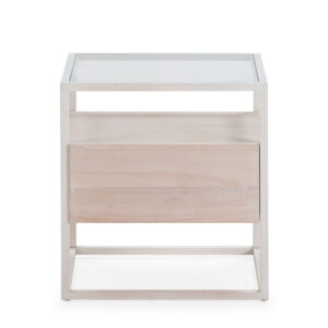 Mesita de Noche 50x40x55 Cristal/Madera Blanco/Blanco Lavado