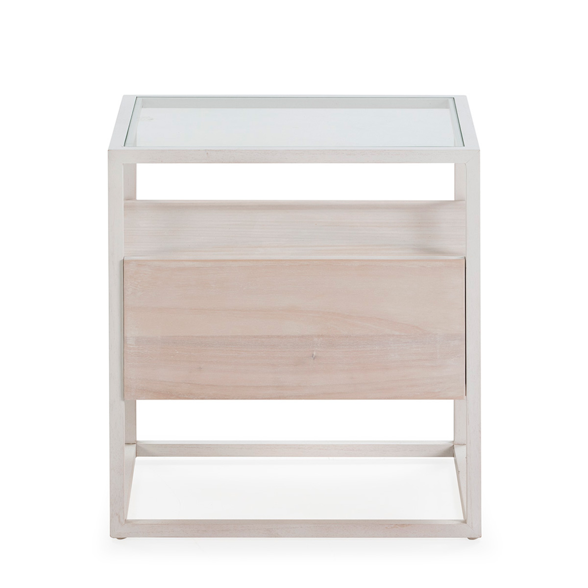 Mesita de Noche 50x40x55 Cristal/Madera Blanco/Blanco Lavado