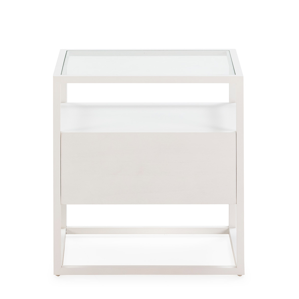 Mesita de Noche 50x40x55 Cristal/Madera Blanco