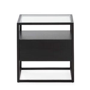 Mesita de Noche 50x40x55 Cristal/Madera Negro
