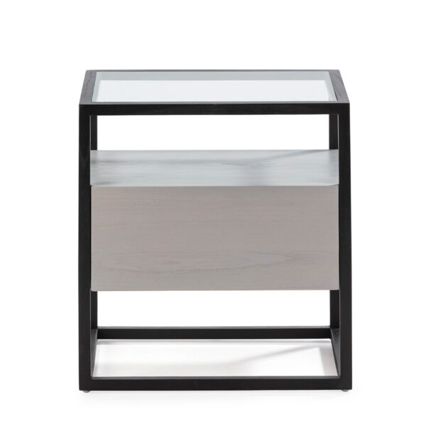 Mesita de Noche 50x40x55 Cristal/Madera Negro/Natural con Pátina Gris