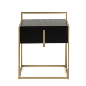 Mesita de Noche 50x40x60 Madera de Cedro/Metal -- Negro/Dorado