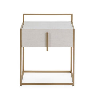 Mesita de Noche 50x40x60 Madera Mindi/Metal Blanco/Dorado