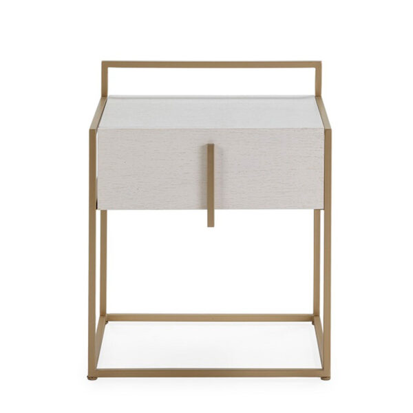 Mesita de Noche 50x40x60 Madera Mindi/Metal Blanco/Dorado