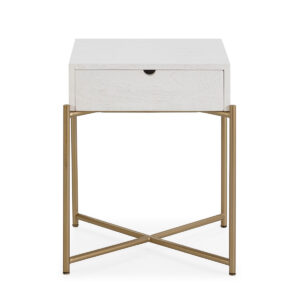 Mesita de Noche 50x40x62 Madera de Cedro/Metal Blanco/Dorado