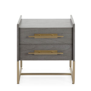 Mesita de Noche 50x45x54 Madera Gris/Metal Dorado