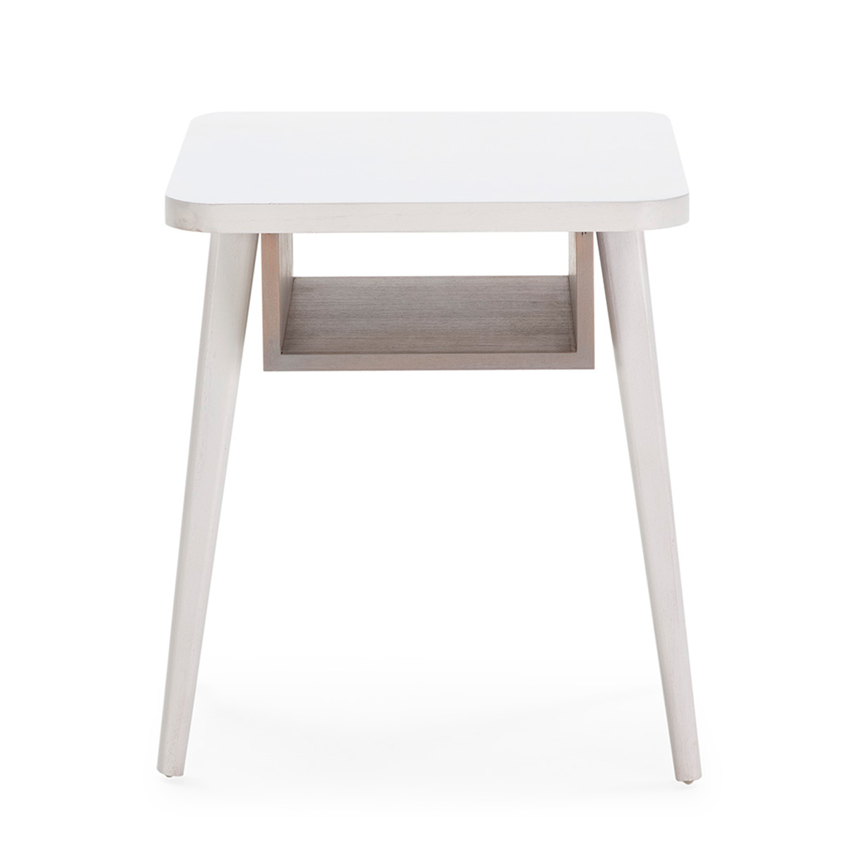 Mesita de Noche 50x50x60 Madera -- Blanco/Natural con Pátina Gris