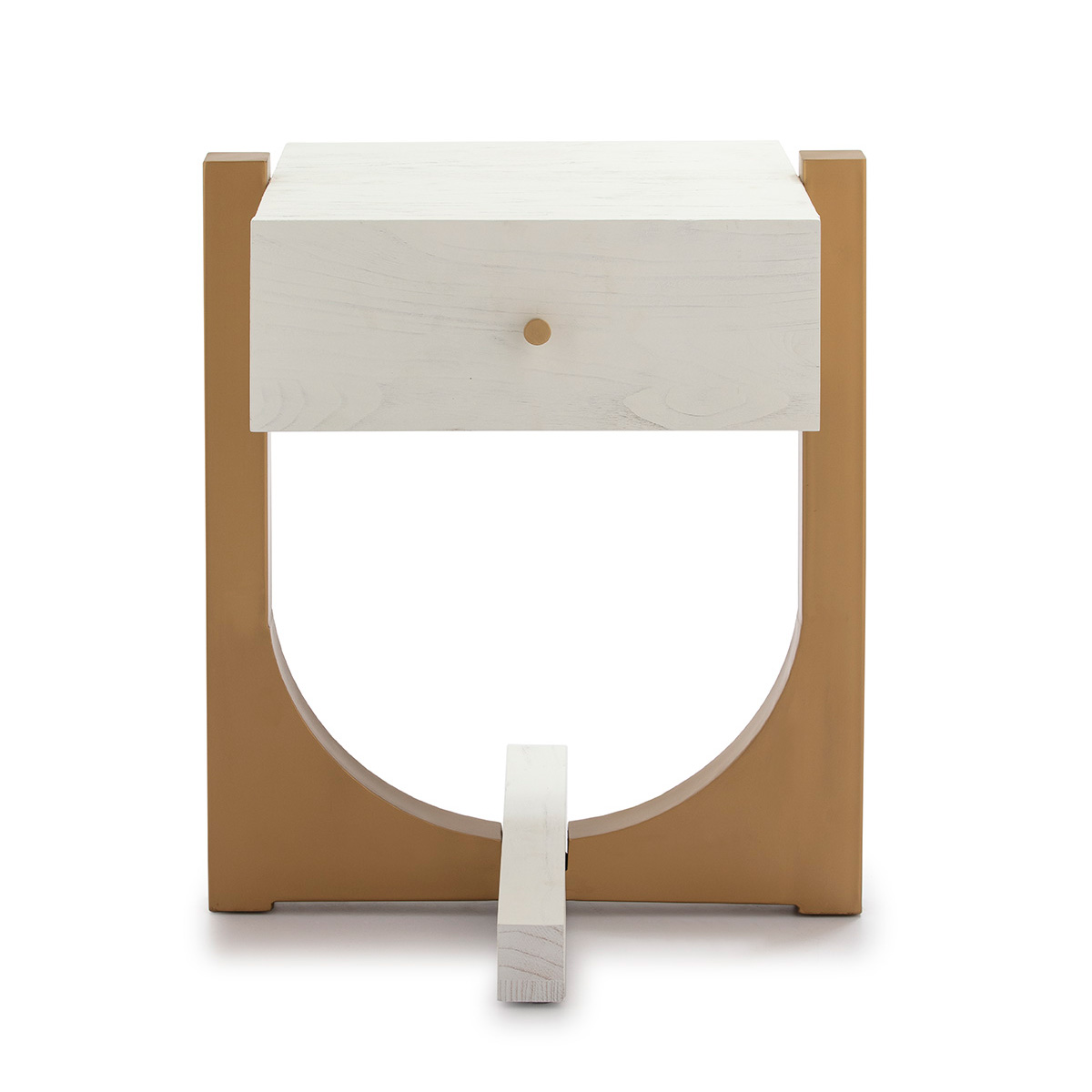 Mesita de Noche 51x45x61 Madera Blanco/Metal Dorado