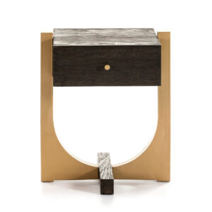 Mesita de Noche 51x45x61 Madera Marrón Oscuro/Metal Dorado