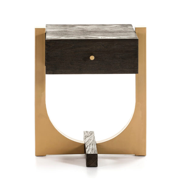 Mesita de Noche 51x45x61 Madera Marrón Oscuro/Metal Dorado