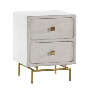 Mesita de Noche 52x44x66 Metal Oro/Madera Blanco