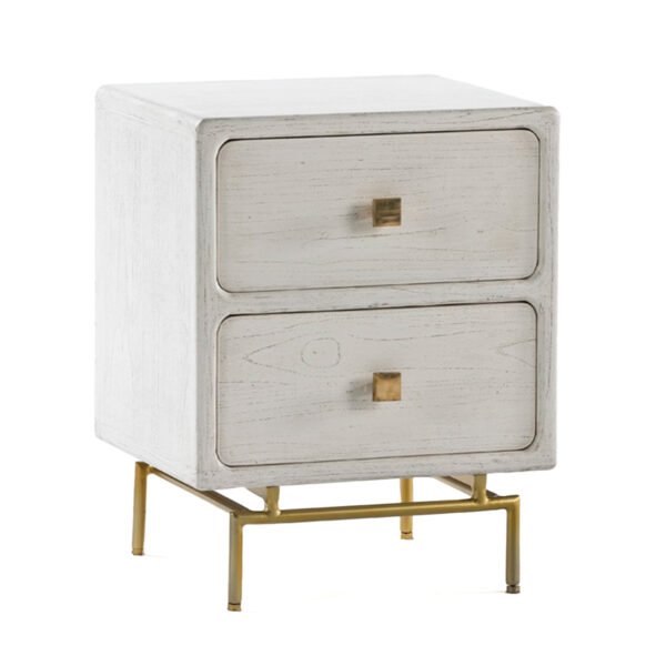 Mesita de Noche 52x44x66 Metal Oro/Madera Blanco