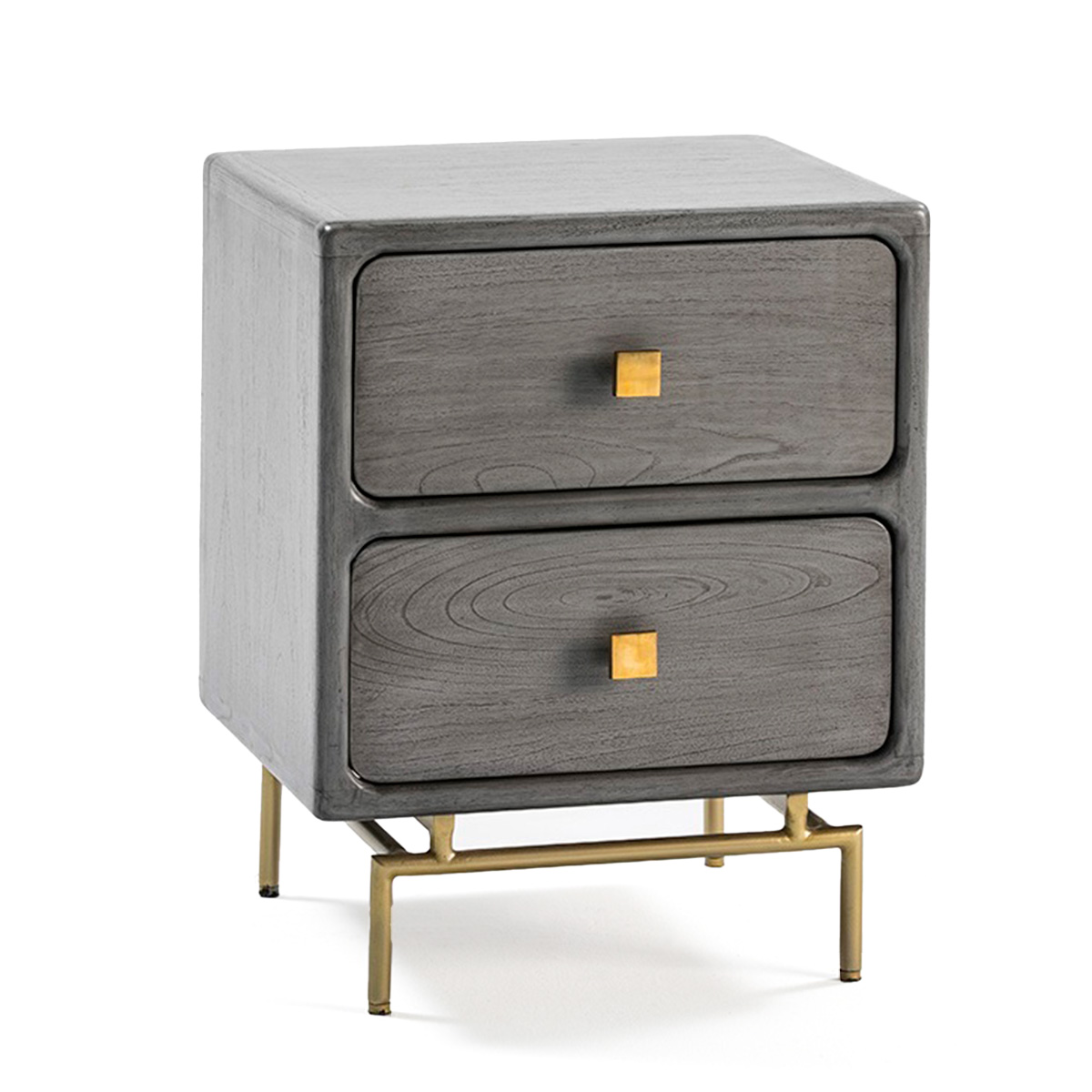 Mesita de Noche 52x44x66 Metal Oro/Madera Gris