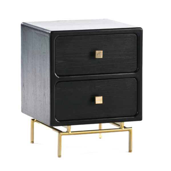 Mesita de Noche 52x44x66 Metal Oro/Madera Negro