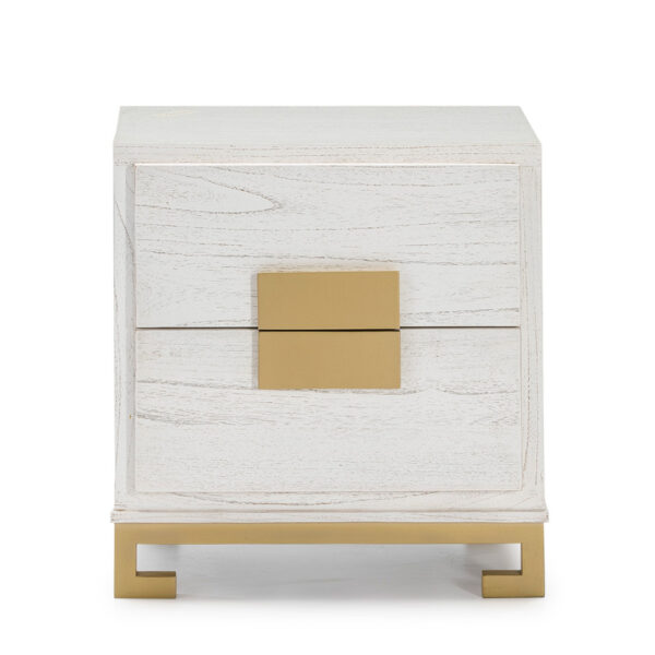 Mesita de Noche 56x41x60 Madera Blanco/Dorado