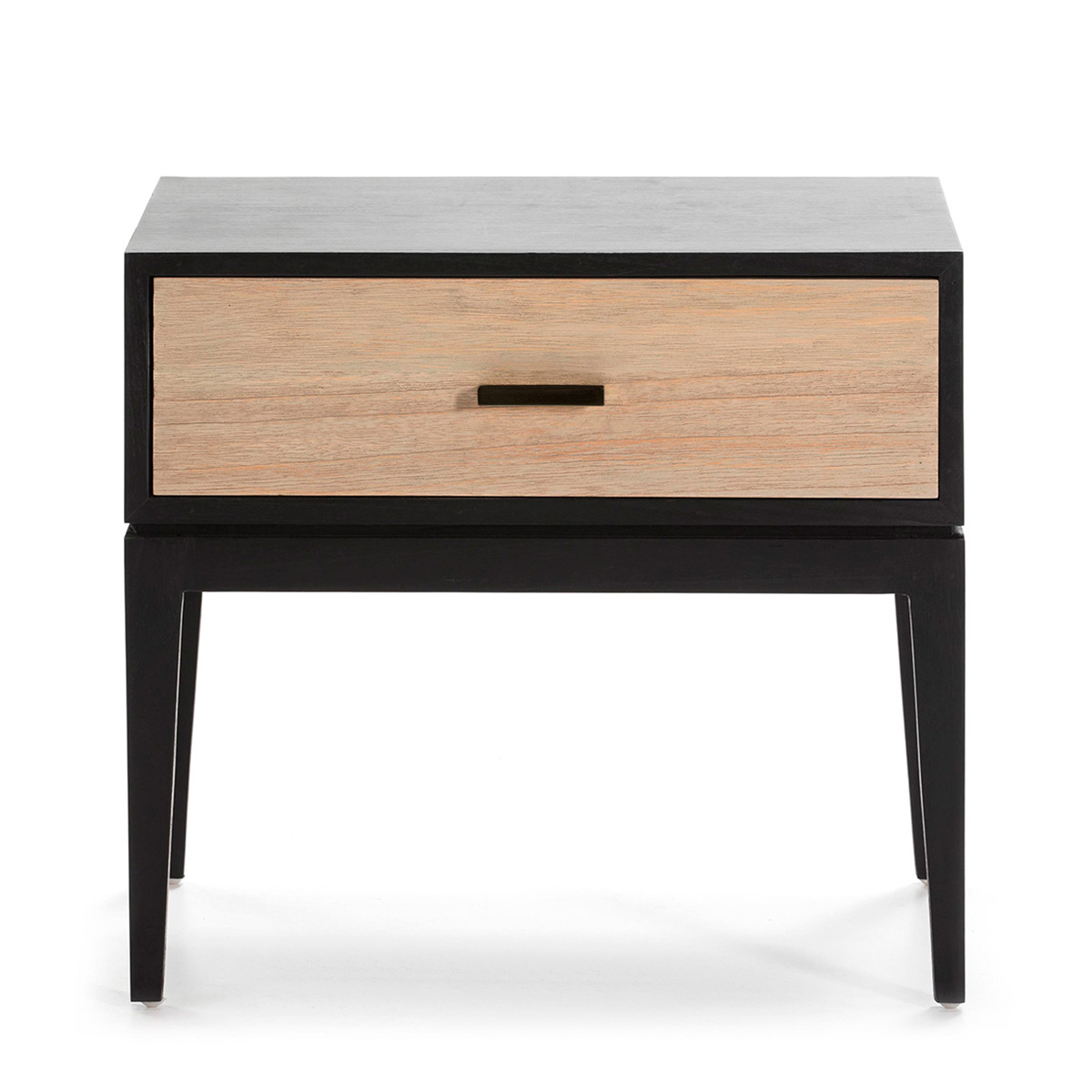 Mesita de Noche 60x40x55 Madera de Cedro/Metal -- Negro/Natural con Pátina Gris